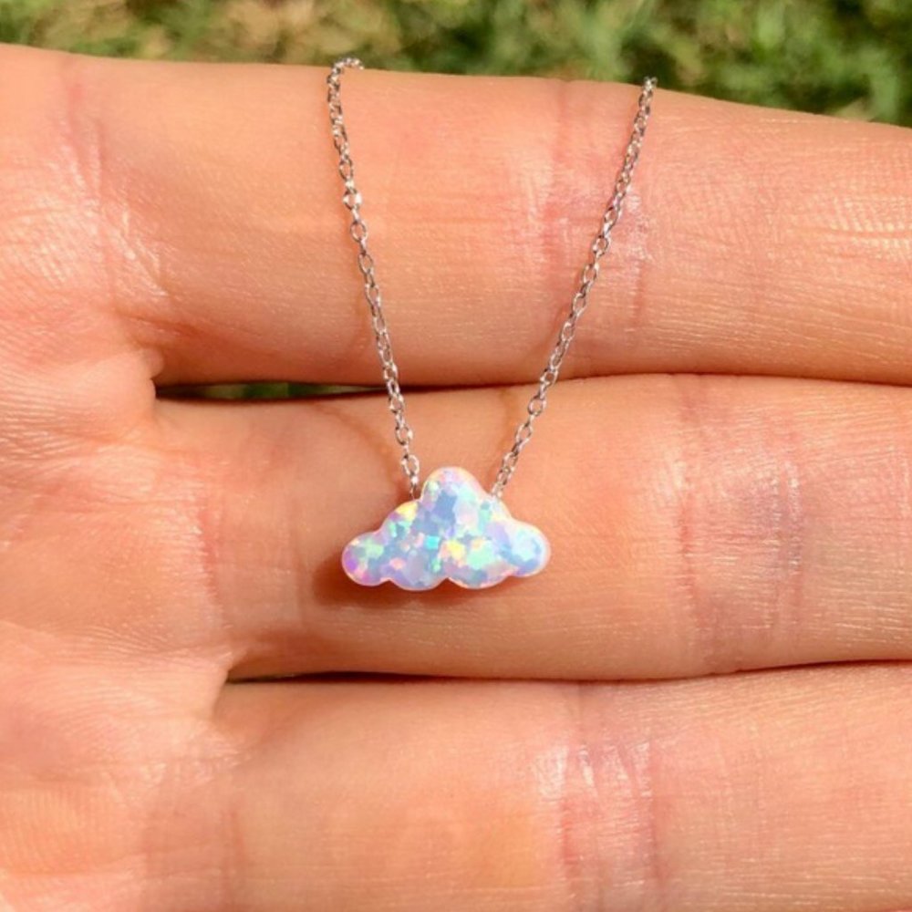 Cloud Faux Opal Acrylic Stainless Steel Necklace